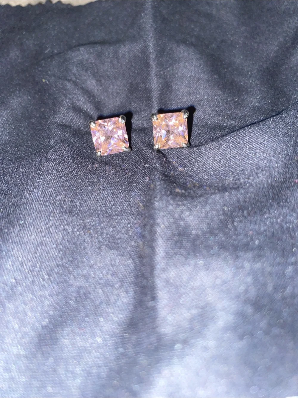 Square Pink Crystal Stud Earrings